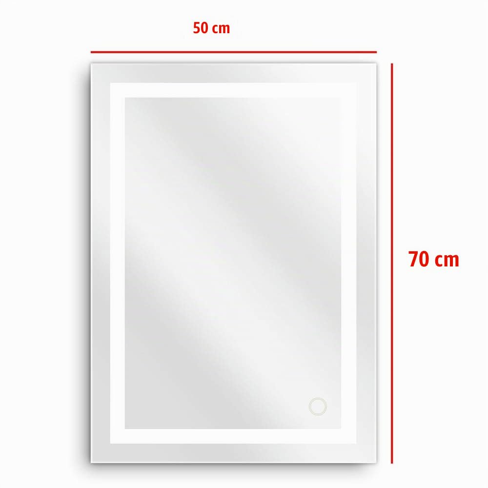 Espejo baño, Espejo baño con luz, Interruptor táctil, 22W, Esquinas Redondeadas, Impermeable, LED Blanco frío, 50 * 70cm