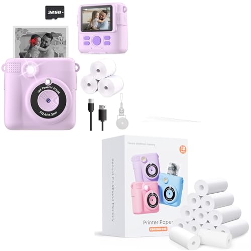 ESOXOFFORE Purple Instant Print Camera*1&12 Rolls Print Paper*1