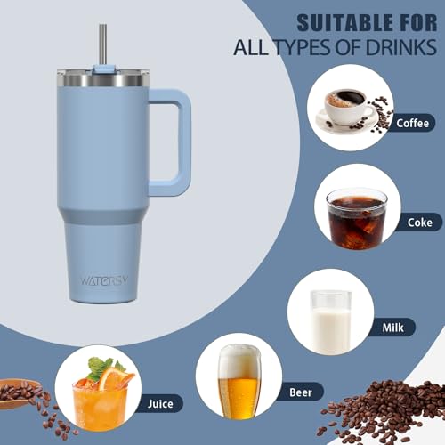 20 oz Tumbler with Handle,Tumbler with Lid and Straw,Double Wall Insulated Cup Stainless Steel Travel Mug(Cold for 34 Hours),Water Bottle for Iced Tea,Coffee,Cold Beverages(Smog Blue) by WATERSY - Image 6