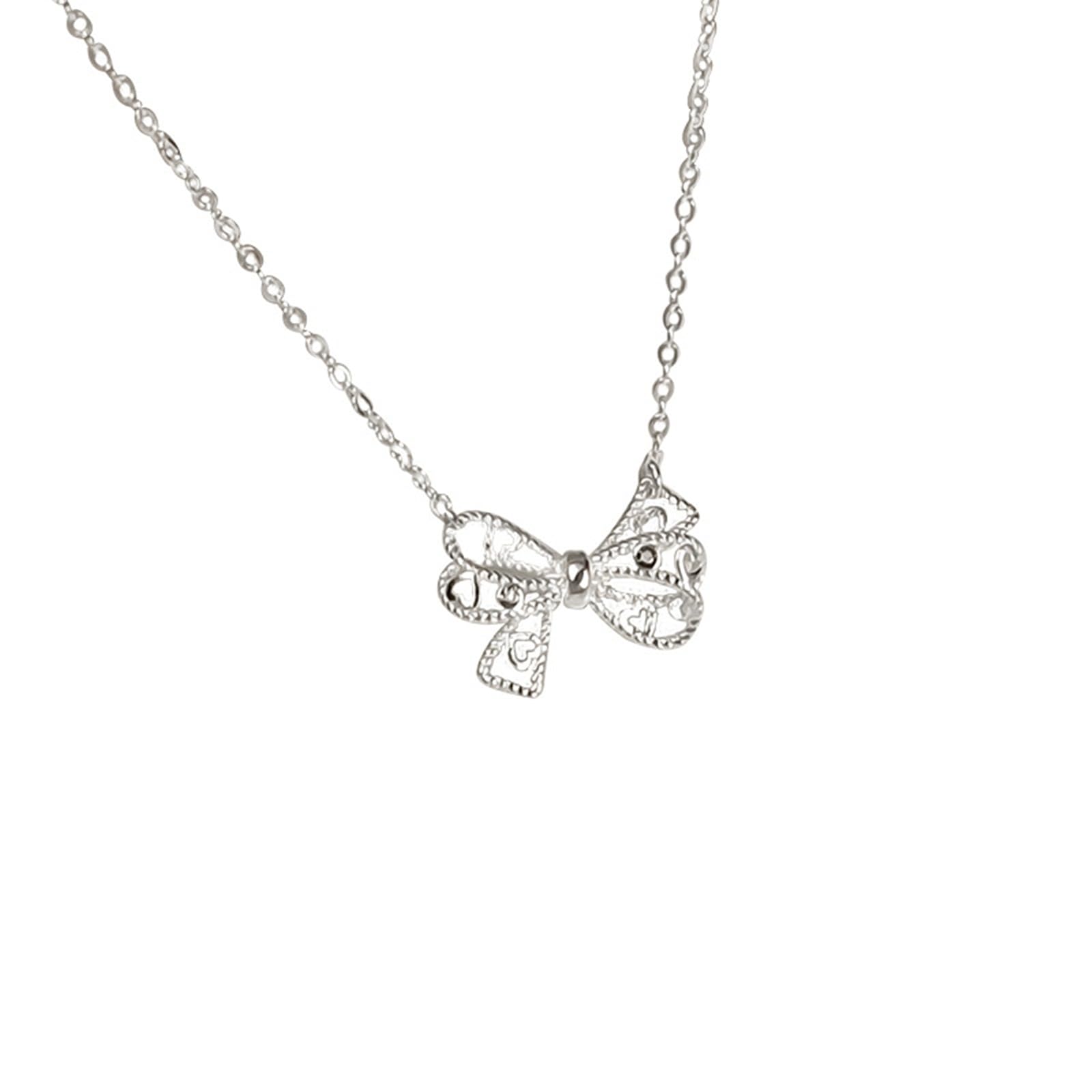 Ciondolo per Collana Donna Oro Bianco 18kt/14kt/9kt, Collane Pendente Fiocco Gioielli Da Fidanzati, Catena Regolabile 40+5 cm