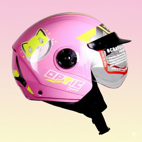 Image of ASR Junior Riders Helmet, High-Impact ABS Shell, Scratch & UV Resistant, Wide-View Visor, ISI Approved, Boys & Girls,Size-XS (Pink)