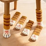 Cat-Shaped Chair Leg Protectors, Non-Slip Knitted Sock Covers 4 Pcs for Chair & Table Legs, Furniture Floor Protectors, Silent Sliders, Anti-Scratch Cat Design in Yellow for Hardwood & Tile Floors