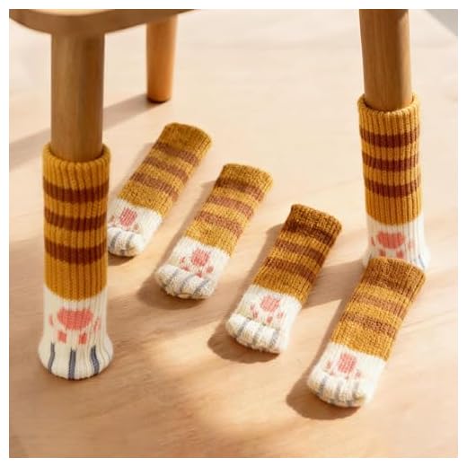 Cat-Shaped Chair Leg Protectors, Non-Slip Knitted Sock Covers 4 Pcs for Chair & Table Legs, Furniture Floor Protectors, Silent Sliders, Anti-Scratch Cat Design in Yellow for Hardwood & Tile Floors