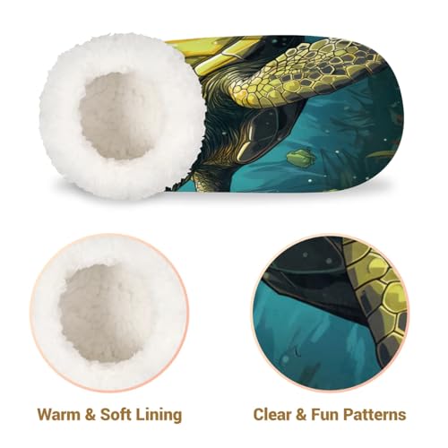 Blue Ocean Teal Sea Turtle Women's Soft Slippers Fuzzy Slip On House Slippers for Winter Bedroom Outdoor with Fleece Lining4