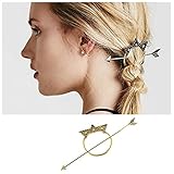 Yheakne Antique Arrow Circle Hair Slide Clip Barrette Geometric Hair Stick Holder Pin Vintage Hair Slide Bun Holder Alloy Hair Clip Metal Decorative Hair Accessories for Women and Girls (Gold)