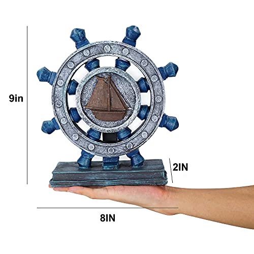 Dreamseden Nautical Rudder Statue Home Decoration, Resin Wheel Sculpture Ornament For Beach Ocean Themed Photoshoot Bathroom Living Room Deck #TOP2
