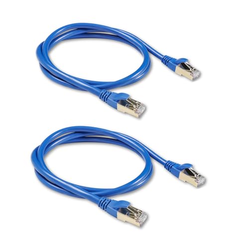 Câble Ethernet CAT 8 0.5m bleu S/FTP 40 Gbit/s double blindage lot de 2 pour PC