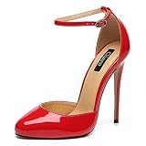  GIARO Bella High Heels Sandale, Stiletto Sandalette mit dezentem Riemen und 12cm Absatz, Sexy Schuh für Damen, Geschlossene Pumps für Party und Alltag, Damenschuh in Größe 45, Rot Glänzend