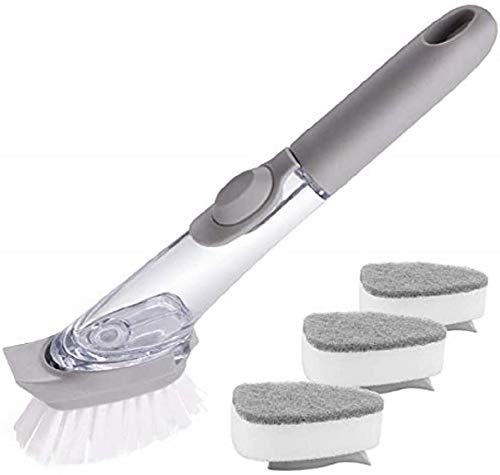 RCruning-EU Spülbürste mit Spülmittelspender - 2 in 1 Schwamm und Borsten Bürste mit Seifenspender 3 Ersatz Köpfe Geschirrbürste mit Spülmittel Seifenspender für die Küche Cover