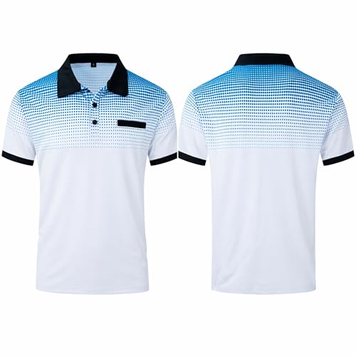 Polo para hombre manga corta con estampado de puntos, 100% poliéster sin arrugas para golf, informal de negocios y uso de verano miniatura 5