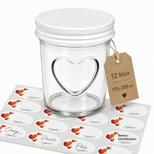 Produktfoto von megusta!® Marmeladengläser 200ml mit Herz, Deckel weiß, Einfrieren Backen