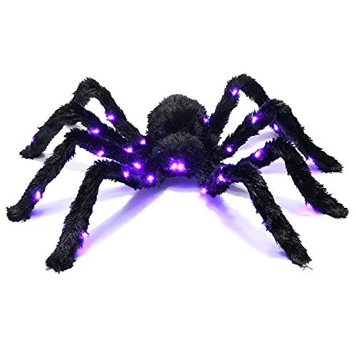 araña tarántula Negra Peluda iluminada para Halloween decoración terrorífica Mejor decoración de Halloween Prextex Lighted Spider