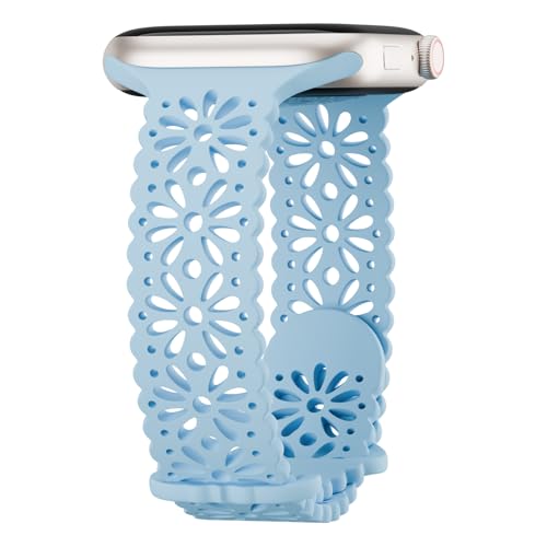 Image of Slim Lace Hollow-out Floral Silicone Bands Compatible with Apple Watch Band | Soft Thin Engraved Band Compatible with iWatch Band 38mm 40mm 41mm 42mm 44mm 45mm 46mm 49mm Series 11 10 9 8 7 SE 6 5 4 Ultra