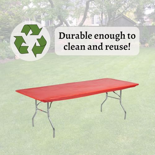 Image of Kwik-Covers 6' Rectangle Plastic Table Covers 30 inch x 72 inch, Bundle of 5 (Red)
