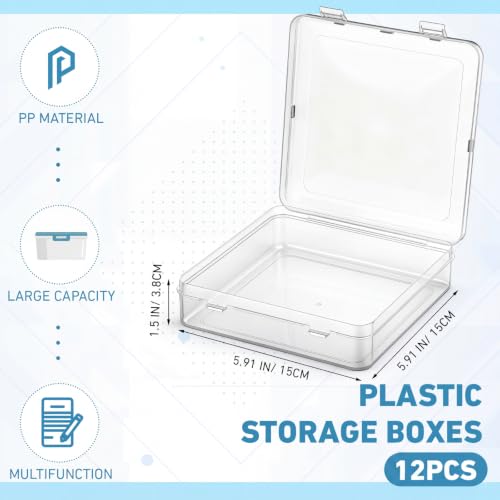 Image of SATINIOR 12 Pack Clear Plastic Beads Storage Containers Box with Hinged Lid for Beads and More (Square,5.91 x 5.91 x 1.5 Inch)