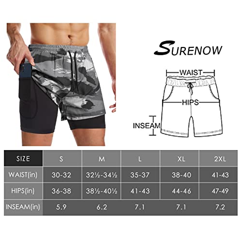 Surenow Shorts de corrida masculino 2 em 1 de secagem rápida, shorts atléticos com forro, shorts de