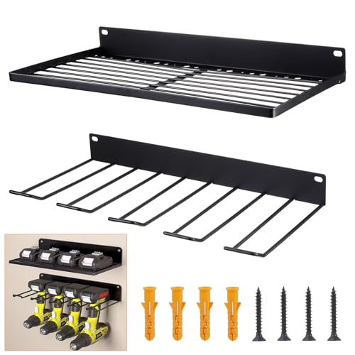 KEESIN Werkzeugaufbewahrungs-Wandhalterung, Elektrowerkzeug-Organisator, Werkzeughalter 5 Steckplätze, Metallwerkzeug-Wandregal zur Aufbewahrung von Werkstattausrüstung (Schwarz)