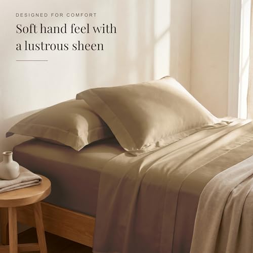 Image of Huesland 300 TC 100% Pure Cotton Luxe Soft Touch King Size Bed Sheet Cotton with 2 Pillow Covers - Luxury Collection | Sand Dune | 108 x 108 inches