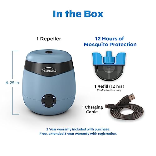 Thermacell E55 E-Series Rechargeable Mosquito Repeller With 20' Mosquito Protection Zone; Blue; Includes 12-Hr Repellent Refill; Deet Free Bug Spray Alternative; Scent Free; No Candle Or Flame #TOP5