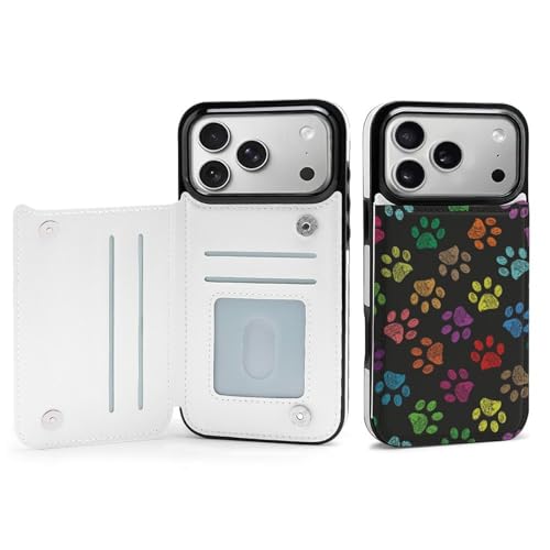 iPhone17ProMax用ケース 手帳型 猫の足あと 猫の肉球 猫好き ねこ アイフォン17ProMaxケース 手帳型 背面 財布型 スマホケース 軽量 耐衝撃 ICカード収納 スタンド機能 おしゃれ シンプル