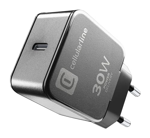 Cellularline - Caricabatterie da Rete USB-C 30W Fast Charge - Motorola, Google and other brands - Permette di caricare alla massima velocitĂ con la carica 30W Power Delivery - Nero