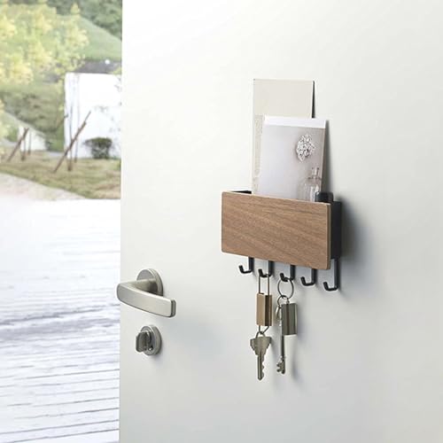 Soporte para llaves de pasillo resistente y sin perforaciones de madera de nogal 4