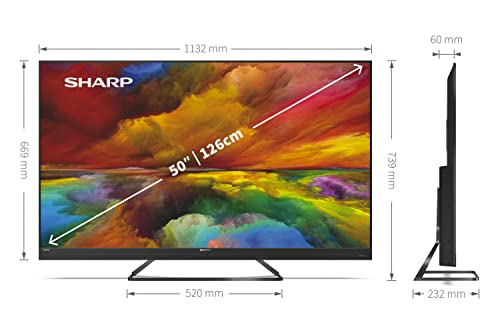 SHARP 50EQ3EA Android TV 126 cm (50 Zoll) 4K Ultra HD Android TV (Smart TV ohne Rahmen, Dolby Atmos, Quantum Dot, Harman Kardon) [Modelljahr 2022] [Energieklasse G]
