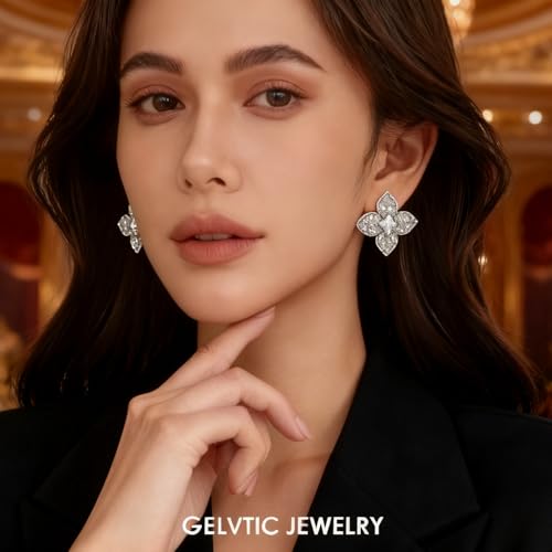 Image of Clover Earrings for Women Trendy 14K Gold Plated Four Leaf Stud Earrings Silver Flower Huggie Hoop Lucky Dangle Drop Earrings Jewelry St. Patrick's Day Christmas Anniversary Birthday Gift for Lover Daughter Mother Girlfriend