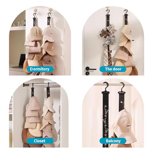 letuxaamz Cap Organizer Huthalter,360°Rotation Hat Organizer Hutständer,Basecap Halterung Wand für Mützen, Krawatten, Schals, Handtaschen,2 Stück Schwarz Kappen Organizer