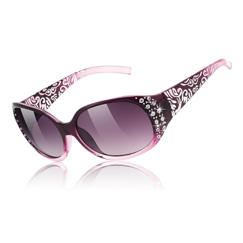 FEISEDY Womens Polarized Sunglasses Wrap Around Rhinestone Design Fashion Sunnies UV400 Protection B1091 Purple