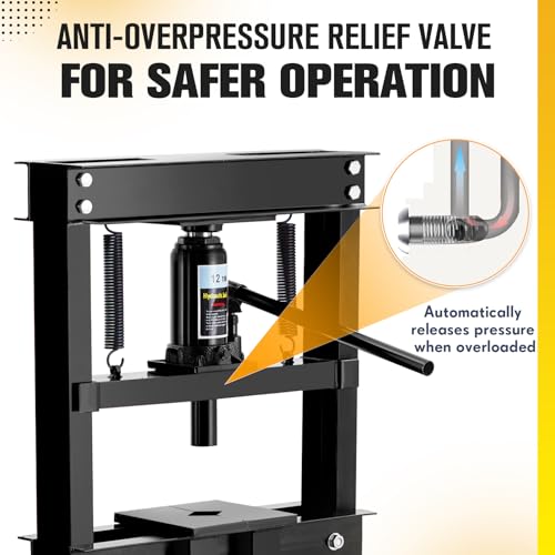 Image of Garvee Hydraulic Press 12 T, Hydraulic Shop Press, H Frame Benchtop Hydraulic Press with 2 Press Plates, Garage Floor Shop Press, Adjustable Work Table Height, Heavy Duty Press, Black
