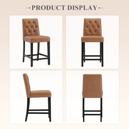 Image of MALOL Bar Stools Set of 2 Faux Leather Counter Height Bar Stools,Lightbrown