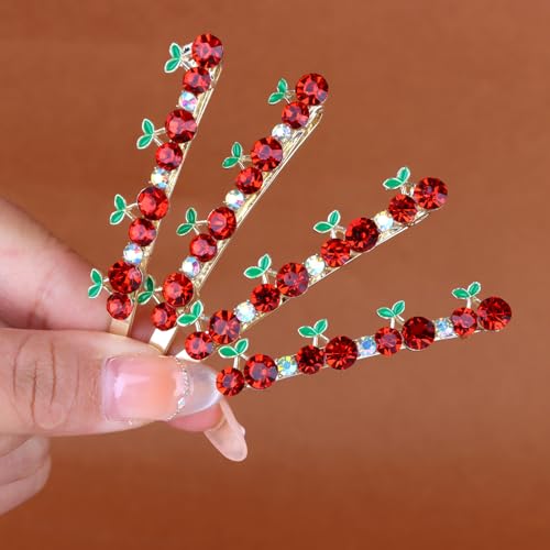 Pinzas de cabello cereza con rhinestones, pack 4 miniatura 6