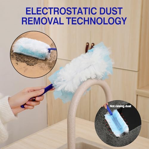 Image of 30 Count Duster Refills, Disposable Static Dust Removal Brush Replacement Head Compatible with Swiffer Duster Refills for Dusting Electronics Furniture Blinds Ceiling Fans, with 1 Short Handle (30)