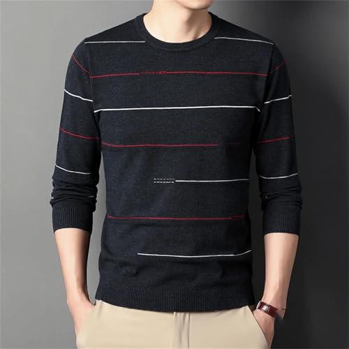 Men Striped Letter Embroidery O-Neck Sweater Loose Youth Fashion Urban Jumper4