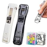 Miepkvl 2 Stück Klammernspender Clam Clip Dispenser mit 100 Stück Wiederverwendbare Heftklammern, Push Clamp Stapler Holder, Creative Stapler Mini Push Hefter Set für Büro Home Schulbedarf (D)