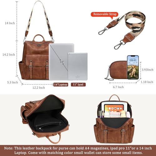 Image of AGLOD Backpack Purse for Women PU Leather Back Packs Designer Ladies Shoulder Bag Fashion Faux Work Travel Handbags