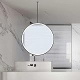 Luyckfrazy Runder LED-Badezimmerspiegel mit Beleuchtung, Deckenhängende Spiegel mit schwarzem Metallrahmen und Ausleger, Wandmontierte Kosmetikspiegel, Schwebende Hängespiegel(Diameter-40CM/15.7INCH)