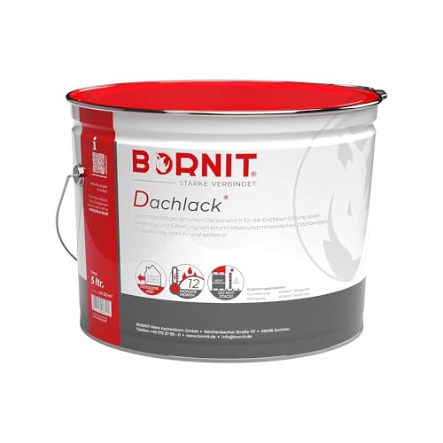 BORNIT Dachlack Bitumen-Dachanstrich, 5 L lösemittelhaltige Beschichtung zur Sanierung und Pflege von Dachbahnen, Pappdächern, Beton und Ziegel, Schwarz BORNIT Dachlack Bitumen-Dachanstrich, 5 L lösemittelhaltige Beschichtung zur Sanierung und Pflege von Dachbahnen, Pappdächern, Beton und Ziegel, Schwarz