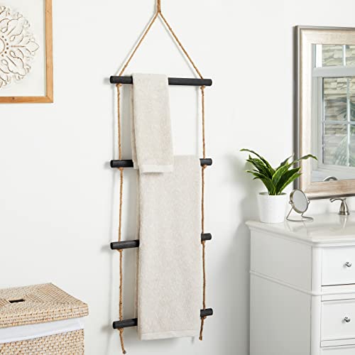 4-Rung Hanging Blanket Ladder, Wooden Rustic Towel Racks For Bathroom With Rope For Bathroom Decor, Black (17 X 60 In) #TOP1