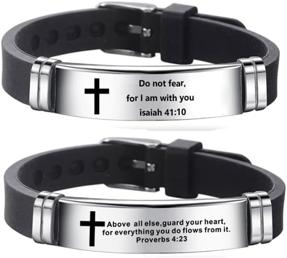 2Pcs Inspirational Quote Cross Bracelets Faith Christian Bible Verse Silicone ID Wristband Religious Bracelet Set Gift for Men Women