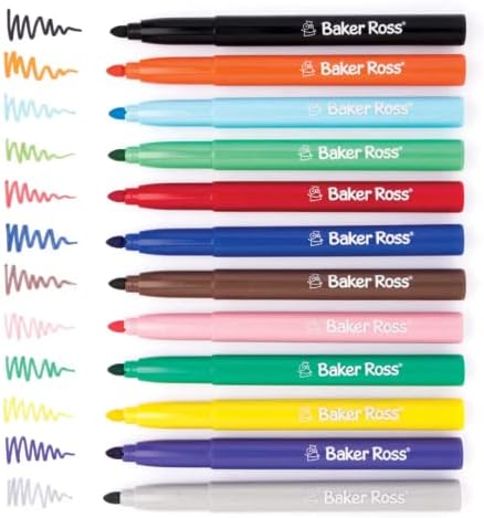 Baker Ross AW346 Chunky Felt Tip Pens Bulk Tub, Markers for Kids Arts and Crafts Activities and Teacher Supplies, Assorted, 48