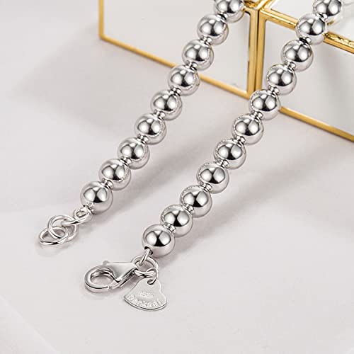 Dankadi Men Solid 925 Sterling Silver Bead Necklace Women 4Mm 6Mm Round Prayer Beads Link Chain 18 "20" 22 "24" 26 "28" 30" 32" 34Boys Teens Italy Jewelry Gift (24 Inches, 6Mm) #TOP6