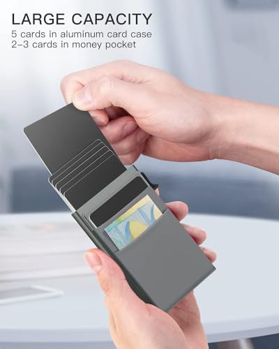 VOGARD Aluminium Men and Women Pop Up Slim Card Wallet RFID Blocking with Money Pocket | Minimalist Credit Card Holder | Holds up to 10 Cards (Grey) 3 41LDq3QFRJL