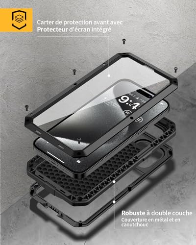 Coque iPhone 15 Pro Max métal rigide militaire antichoc noire - 5