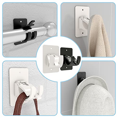 Amzonhome 8 Pieces Self Adhesive Curtain Rod Bracket, Universal Plastic Curtain Rod Holders, No Drill Curtain Rod Brackets Curtain Rod Hooks For Bathroom, Bedroom, Livingroom, Kitchen (Black + White) #TOP6
