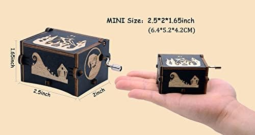 Beiwei Music Box Wooden Engraved The Nightmare Before Christmas Hand-cranked Musical Box, Playing Melody This is Halloween Music Box for Halloween Christmas Thanksgiving Black