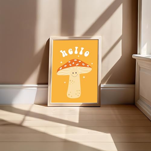 Image of BLINKART Mushroom Hello Modern Art Walls With Frame | Natural Wood Texture | Living Room Bedroom Office Wall Decoration | Poster Home Decor Frames Wall Bedroom | 12x8 Inches (D78)