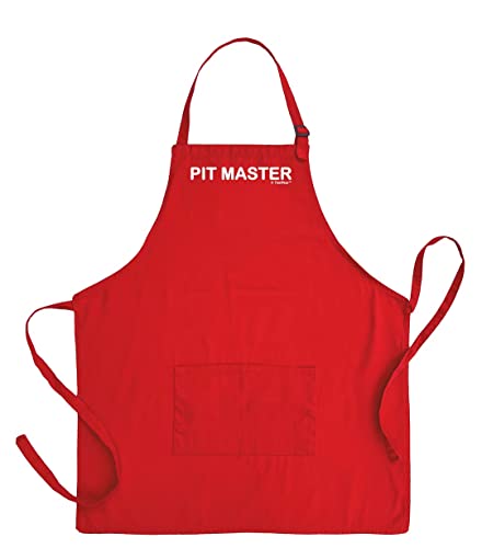 Pit Master Funny Apron for Kitchen BBQ Barbecue Tailgate Cooking Bacon Two Pocket Apron for Tailgating BBQ Grill Competition Red