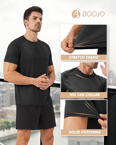 Workout Mens Shirts - Casual Black Quick Dry Moisture Wicking T-Shirts Crew Neck Short Sleeve for Gym Athletic Running4